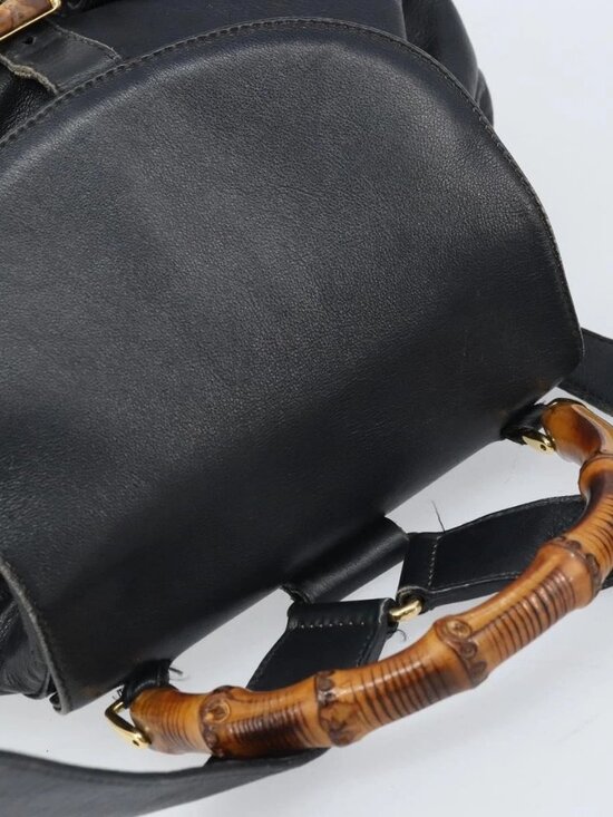 GUCCI Bamboo Backpack Leather Black Gold 003 2058 0016 Auth gh2009 main image 16